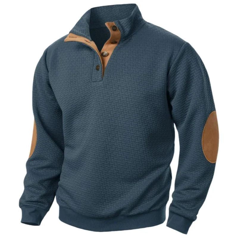 Men’s Spring Warm Sweatshirt – Casual Stand Collar Pullover Patchwork Sweatshirt - JVMCL