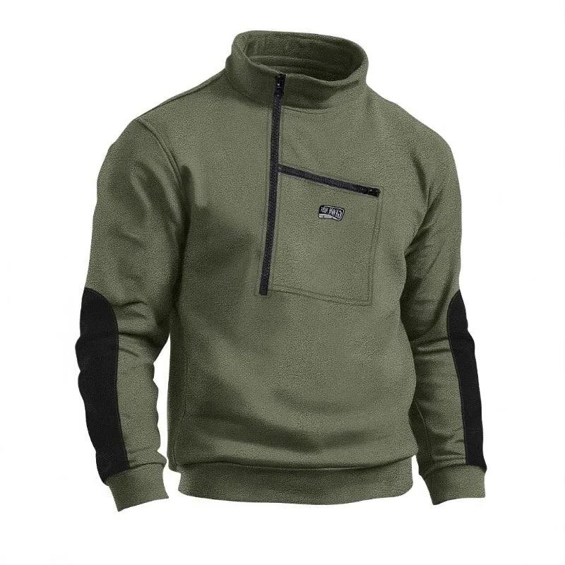 Half-Zip Long Sleeve Men’s Fleece Stand Collar Tactical Sweatshirt with Pocket - JVMCL