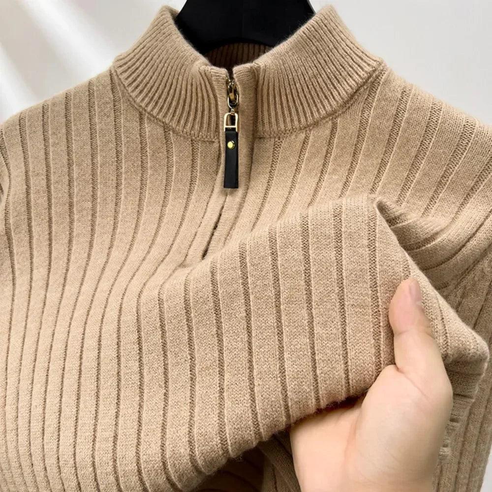 Quarter Zip Sweater Slim Fit Knitted Turtleneck Pullover Mock Neck Polo Sweater - JVMCL