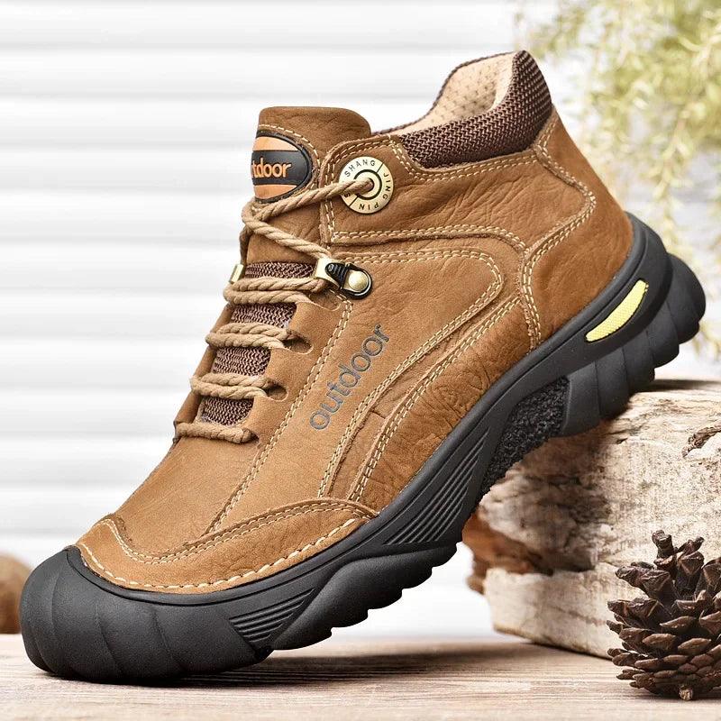 Classic Outdoor Men's Leather Winter Boots – Retro Mountain Trekking Style - JVMCL