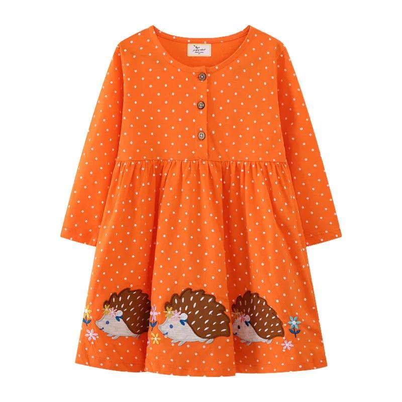 Adorable Animal Applique Princess Dress – Long Sleeve Girls' Party & School Outfit - JVMCL