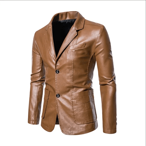 Men's Business Casual Leather Jacket – Slim Fit Suit Collar Coat - JVMCL