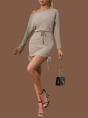 Spring and Autumn Women's Sexy Bodycon Batwing Sleeve Sheath Mini Dress - JVMCL