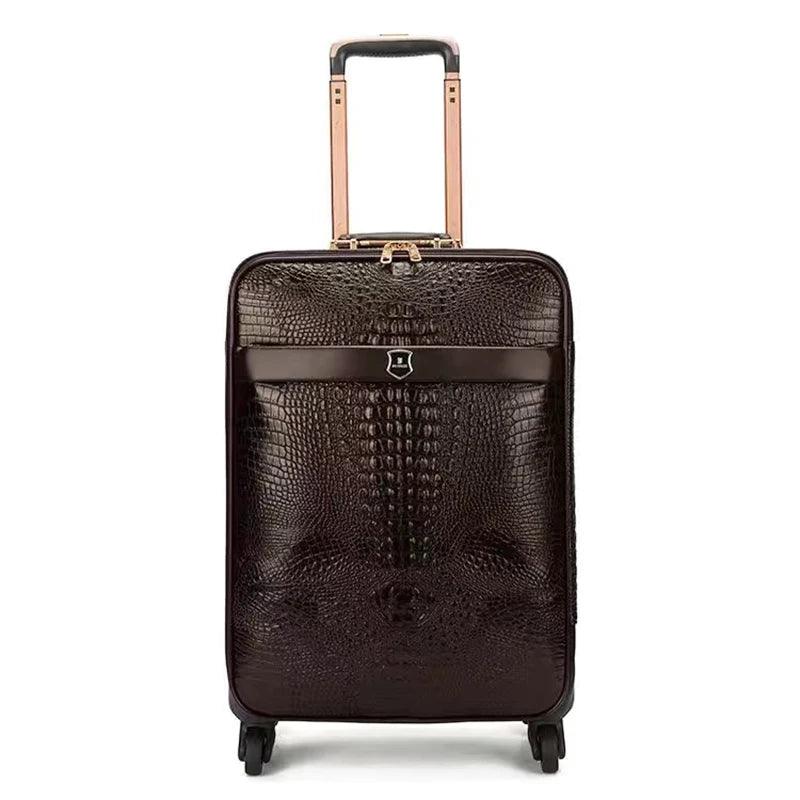 Crocodile Style Genuine Leather Luxury Trolley Luggage Universal Wheel Suitcase - JVMCL