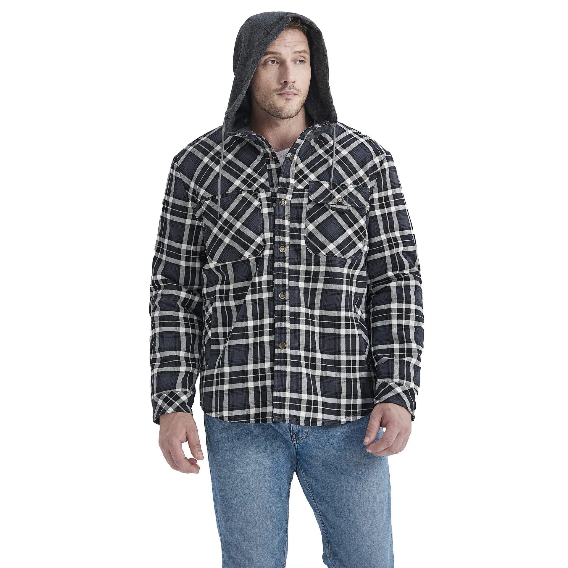 American Cross-Border Men's Plaid Hooded Winter Jacket - JVMCL