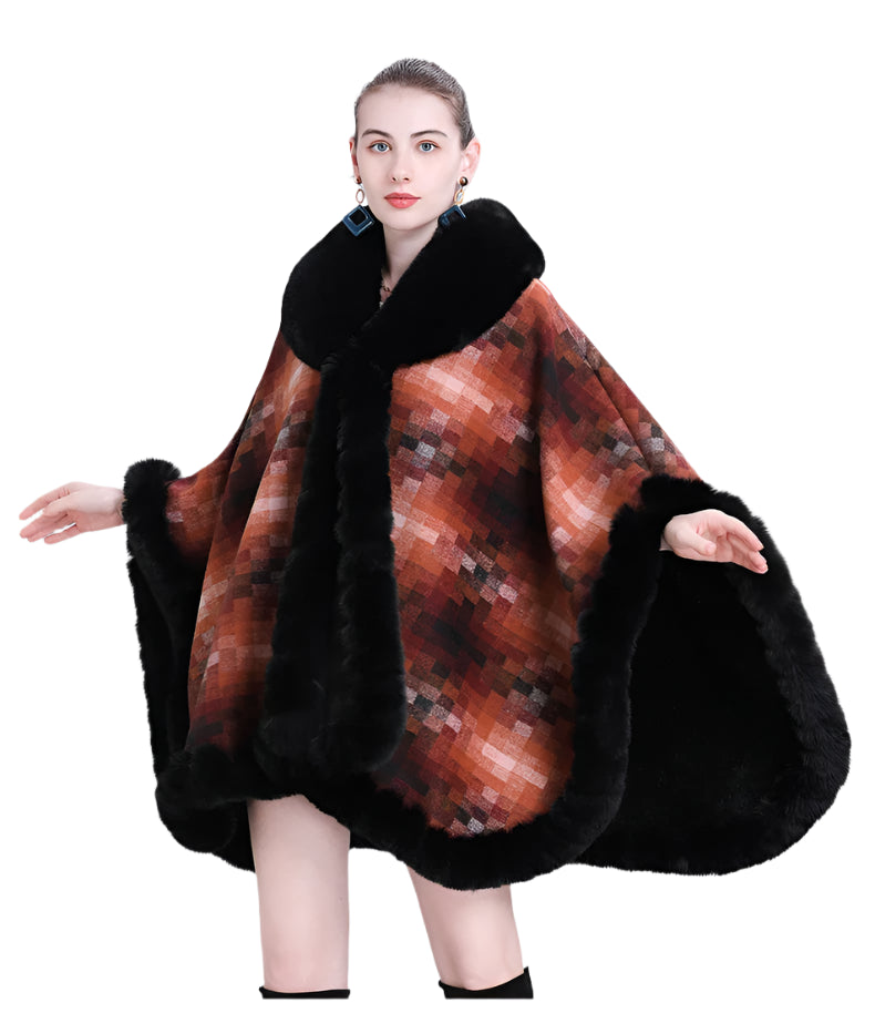 Women's Thicken Lining Woolen Faux Rabbit Fur Cloak Overcoat - Vintage Winter Cape - JVMCL