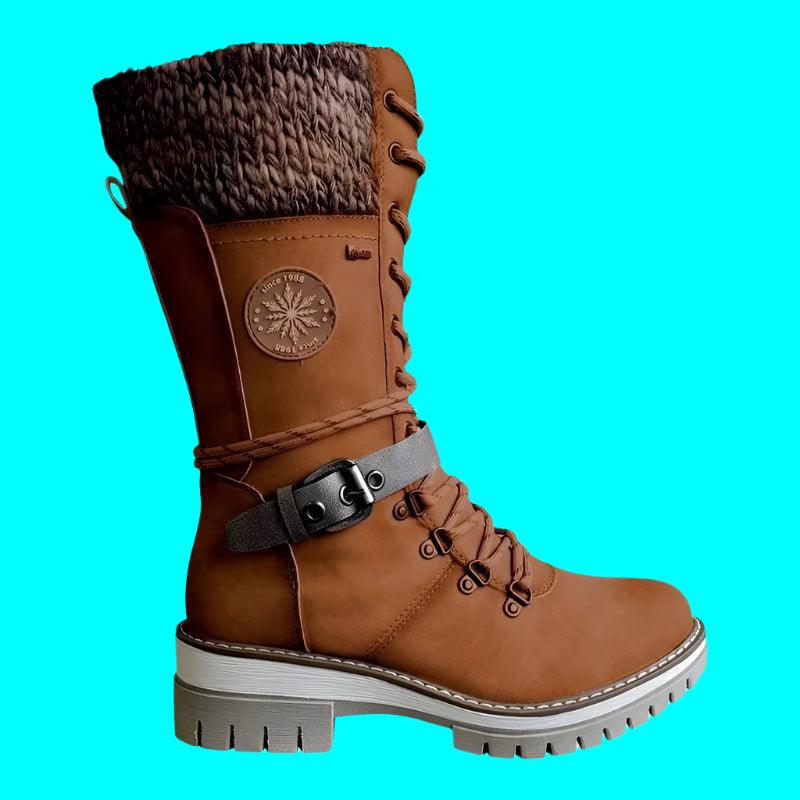 Women’s Winter Buckle Lace Knitted Mid-Calf Boots - JVMCL