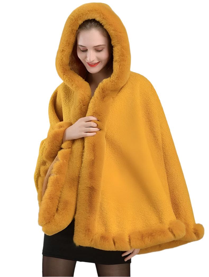 Luxury Winter Rabbit Fur Collar Poncho Cape – Elegant & Cozy Outstreet Mantle - JVMCL