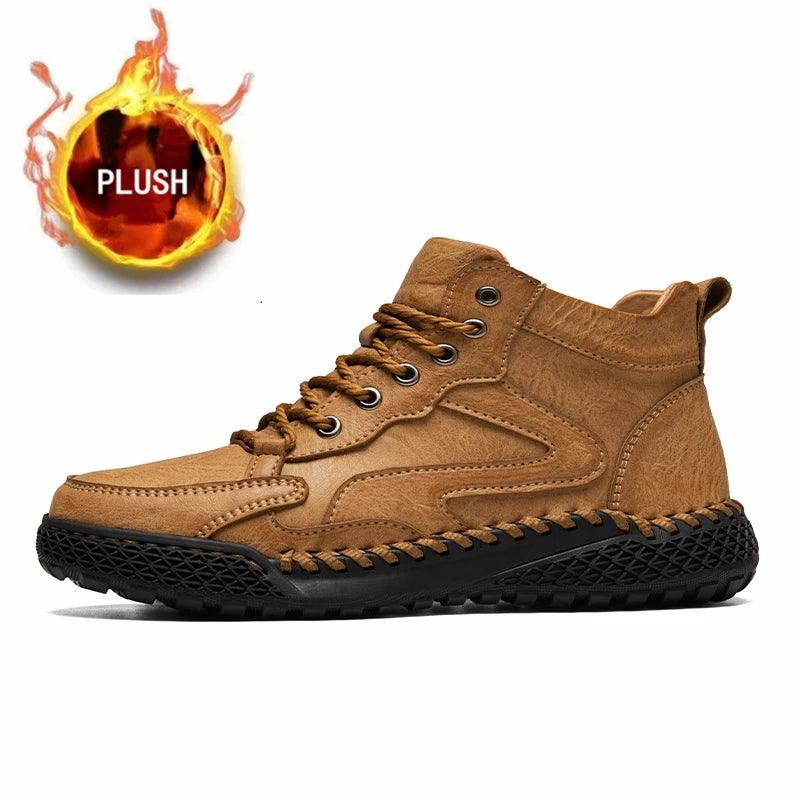 Men's High-Top Hiking Non-Slip Plush-Lined Genuine Leather Winter Snow Boots - JVMCL