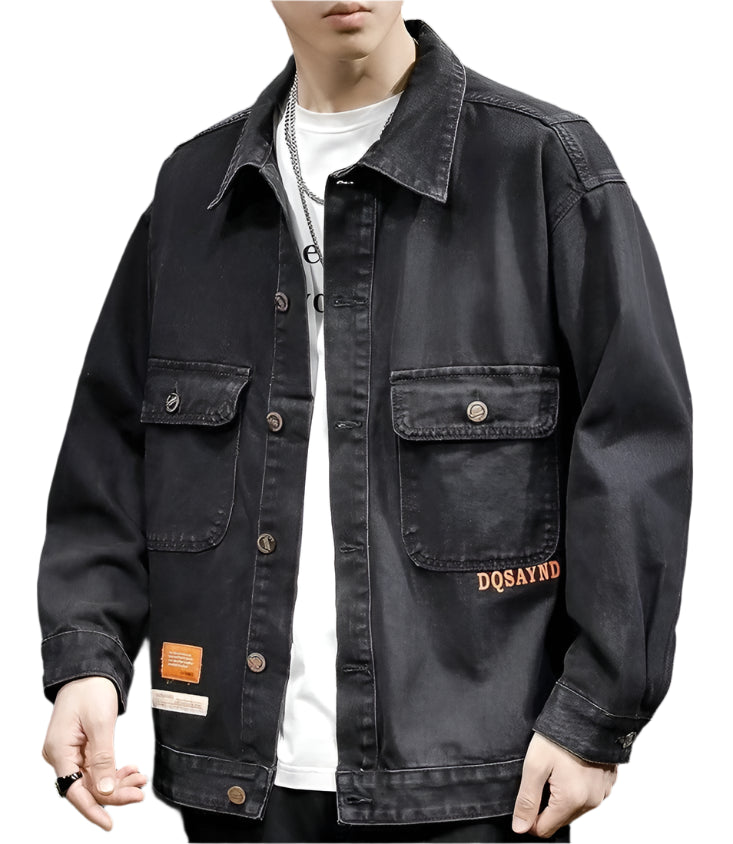 Men’s Trendy Denim Jacket – Slim-Fit Mandarin Collar Outerwear for a Modern Look