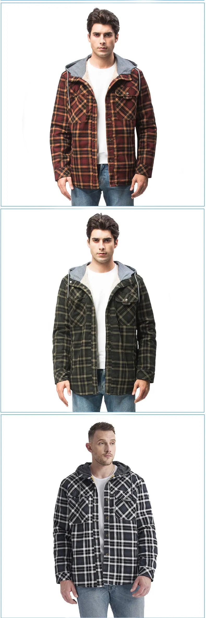 American Cross-Border Men's Plaid Hooded Winter Jacket - JVMCL