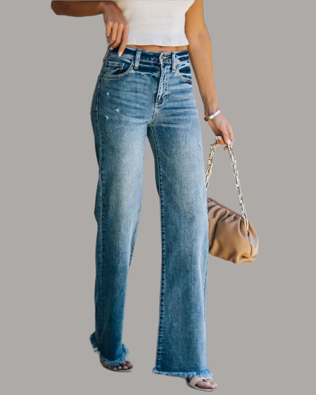 Women's High Waist Loose Jeans - Wide Leg Fashion Boyfriend Denim Pants - JVMCL