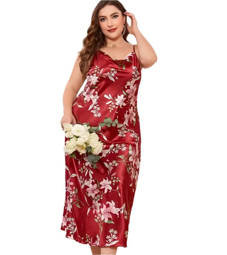 Plus Size Satin Nightgown – XL-5XL Silky Suspender Sleepwear for Women - JVMCL