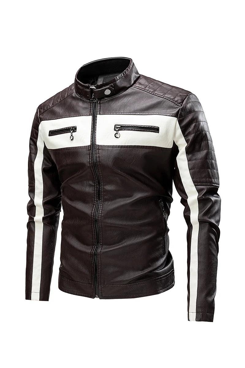 Standing Collar Leather Winter Jacket – Men's Business High-Grade PU Motorcycle Jacket - JVMCL