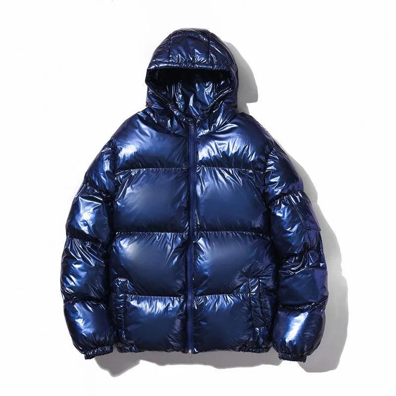 Men's New Winter Solid Color Shiny Cotton Coat Loose Zip Hooded Padded Jacket - JVMCL