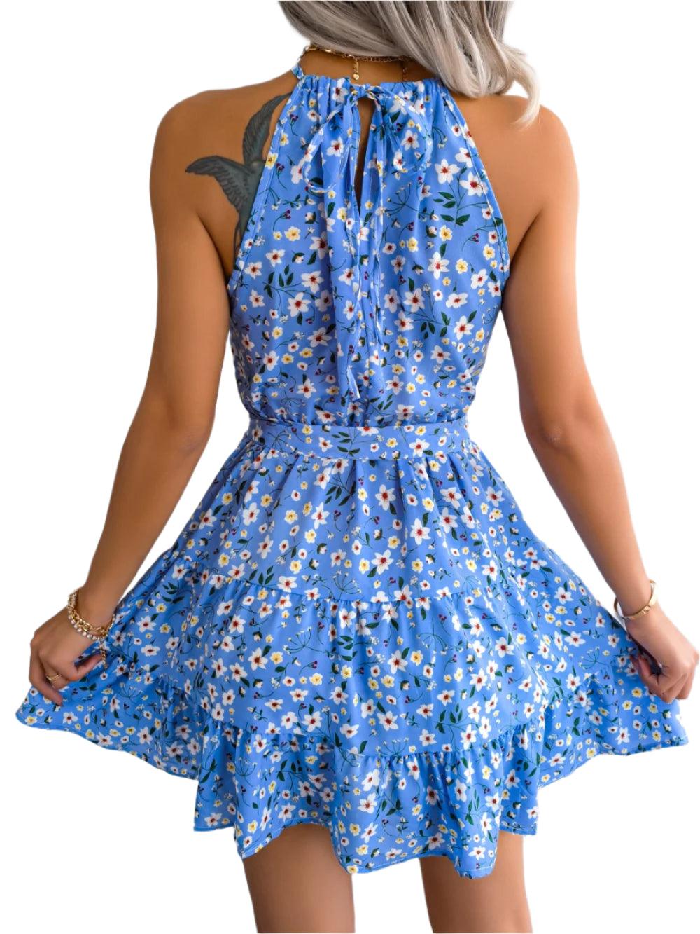 Women’s Summer Halter Floral Beach Dress – Sexy & Casual Mini Dress - JVMCL