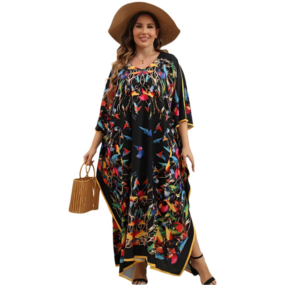 Plus Size Bohemian Nightdress - Silky Beach Robe & Homewear for Women - JVMCL