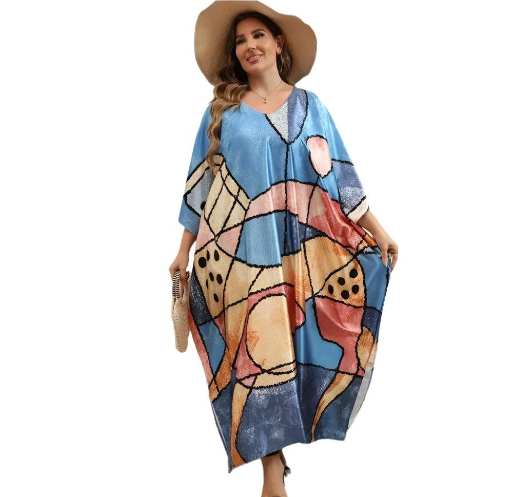 Plus Size Bohemian Nightdress - Silky Beach Robe & Homewear for Women - JVMCL