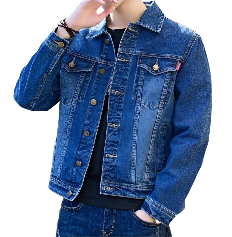 Men's Slim Fit Denim Jacket – Vintage Blue Casual Jeans Coat for Autumn & Winter - JVMCL