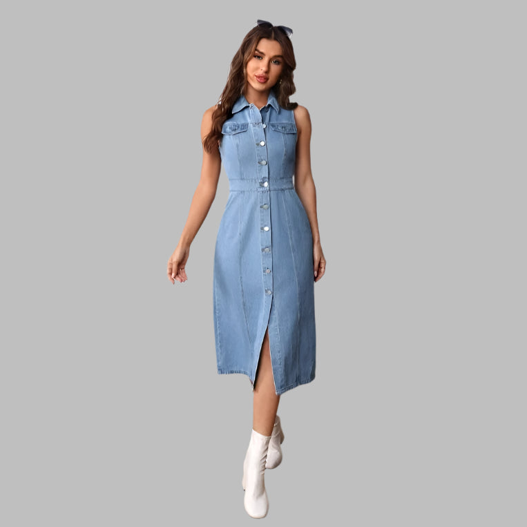 Women's Vintage Denim-Inspired Chic & Versatile Denim Fashion Sleeveless Dress