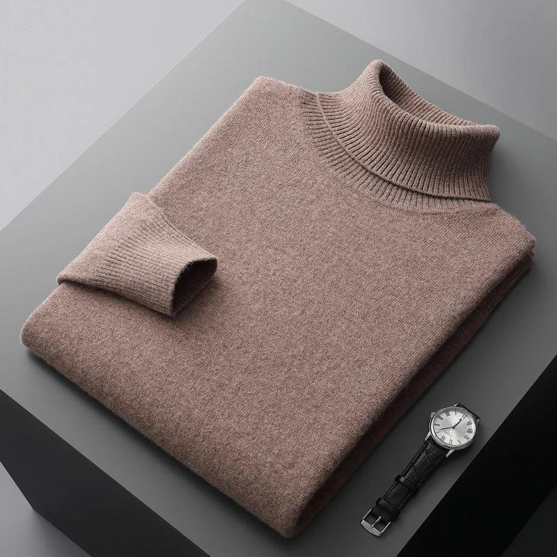 Men’s 100% Pure Merino Wool Turtleneck Pullover –Thickened Warm Cashmere Sweater - JVMCL