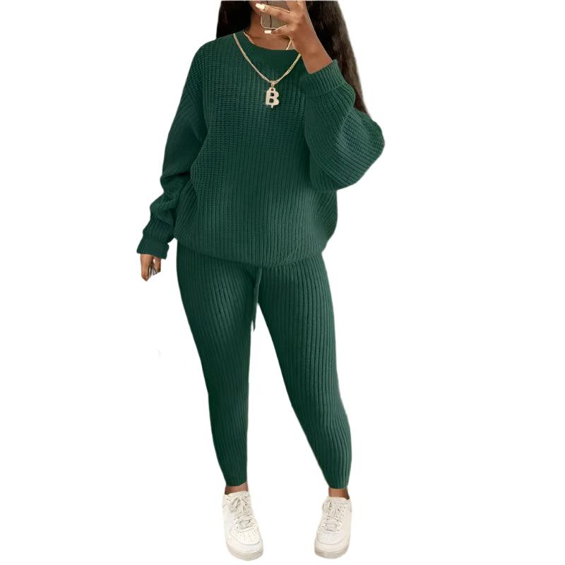 Two Piece Sets Fashion Round Neck Pullover Loose Knitted Sweater Pants Suits - JVMCL