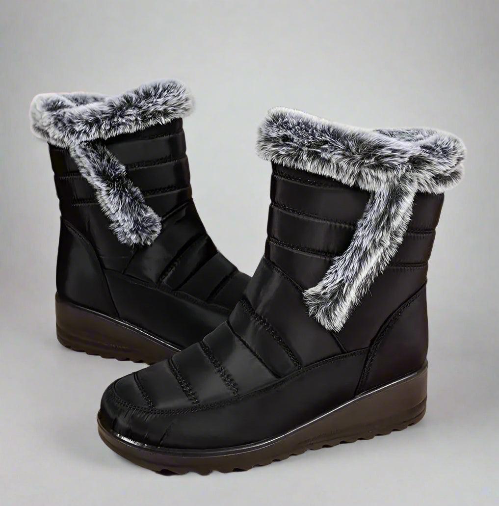 Women's Mid-Calf Snow Boots – Plush-Lined Platform Winter Boots with Down Upper - JVMCL