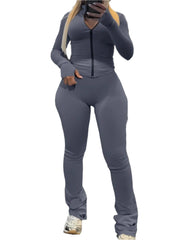 Weird Puss Tight 2-Piece Set – Women’s Full Sleeve Zip Crop Top & Leggings Tracksuit - JVMCL