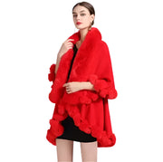 Women's Winter Knitted Poncho Cloak – Faux Rex Rabbit Fur Collar Pashmina Wrap