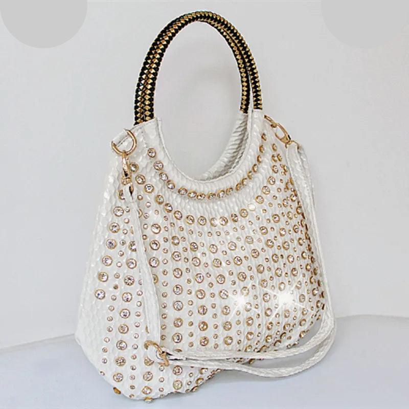 Luxury Fashion Diamond-Embellished Genuine Leather Shoulder Bag – Elegant & Timeless - JVMCL