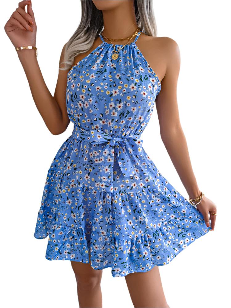 Women’s Summer Halter Floral Beach Dress – Sexy & Casual Mini Dress - JVMCL