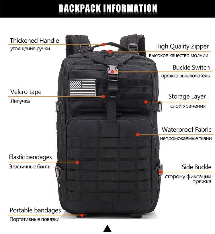 30/50L Tactical Durable Outdoor Assault Hiking, Trekking & Hunting Backpack - JVMCL