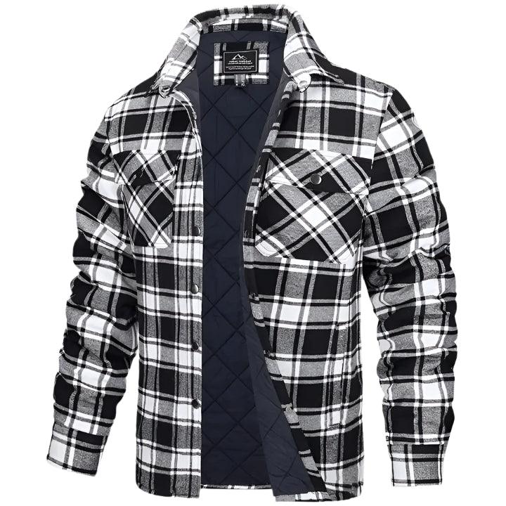 Men’s Plaid Long-Sleeve Winter Jacket – Thick Lapel Bomber Coat for Autumn & Winter - JVMCL