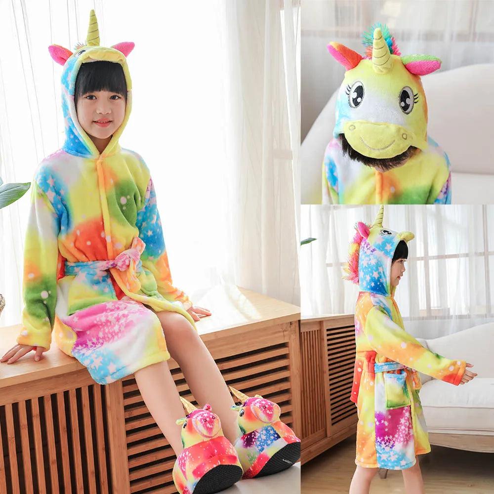 Unicorn Kids Hooded Bathrobe – Soft Flannel Animal Pajamas for Boys & Girls - JVMCL