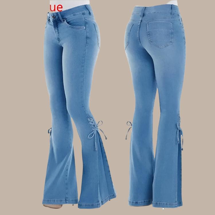 Vintage Full Length High Waist Vintage Flare Pants - Denim Lace-Up Jeans - JVMCL