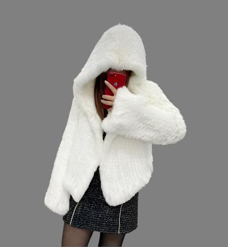 Luxurious Natural Rabbit Fur Hooded Coat – Soft, Warm & Elegant for Winter - JVMCL