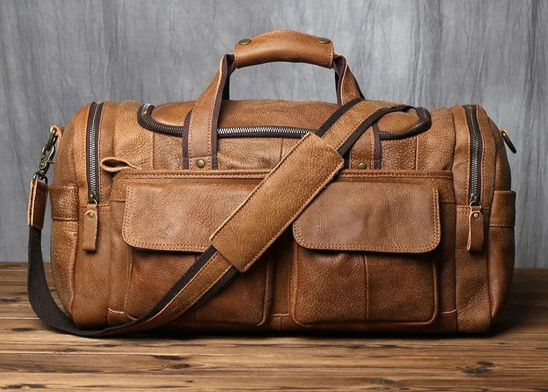 Retro Men's Genuine Leather Travel Duffel Bag – Large Capacity Hand Luggage & Messenger Bag - JVMCL