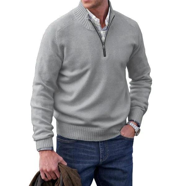 Men’s Cashmere Half-Zip Turtleneck Sweater–Warm Fleece-Lined Pullover for Winter - JVMCL