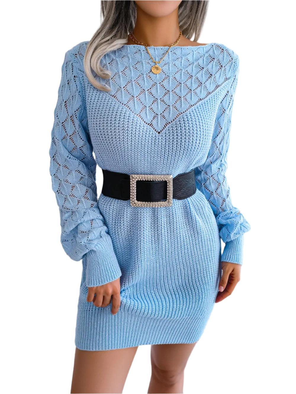 Warm Chic Long Sleeve Style Casual Mini Sweater Dress for Autumn/Winter - JVMCL