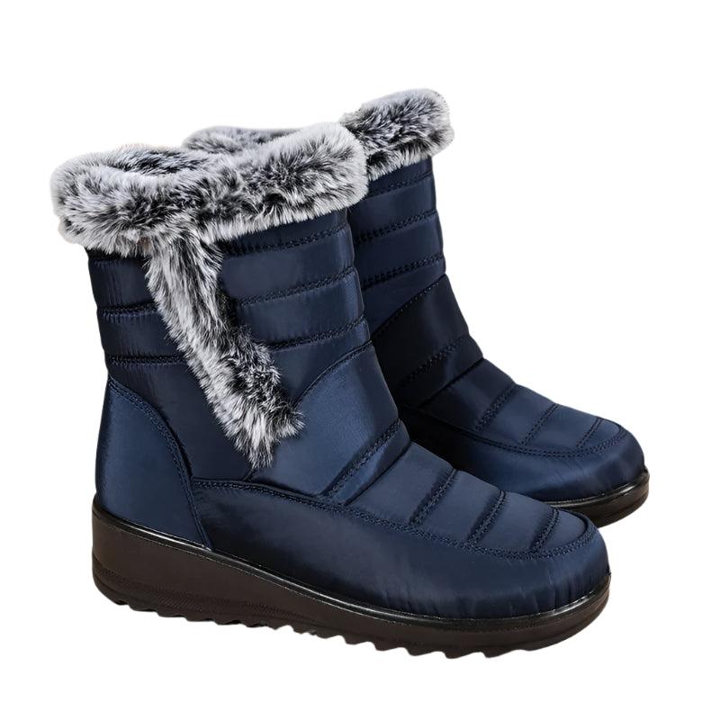 Women's Mid-Calf Snow Boots – Plush-Lined Platform Winter Boots with Down Upper - JVMCL