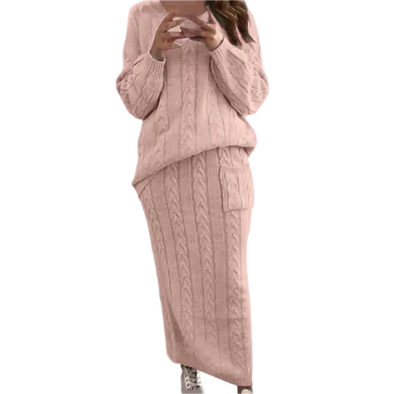 Fashion Long Sleeve Knit Sweater and Skirt Set -Autumn/Winter Streetwear Pullover - JVMCL