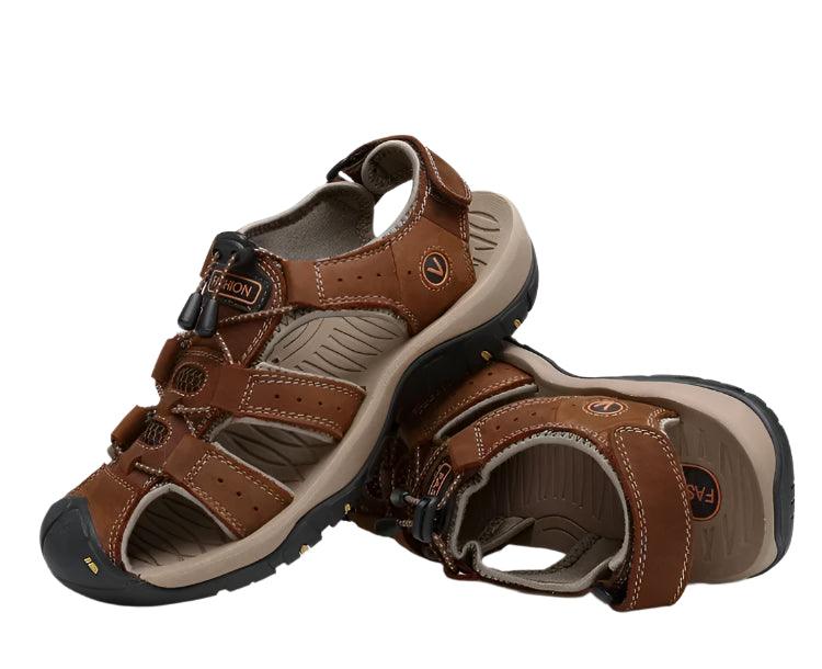 Hollow Breathable Genuine Leather Men's Slippers Outdoor Sandals - JVMCL