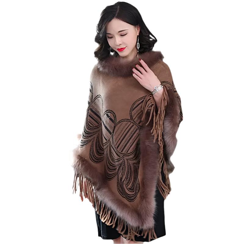 Women's Cashmere Pashmina Cape – Oversized Winter Shawl with Tassels - JVMCL