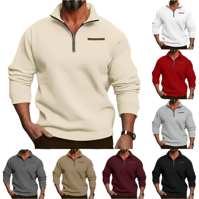 Men’s Large Size Winter Plush Half-Zip Pullover – Casual Stand-Up Collar Hoodie - JVMCL