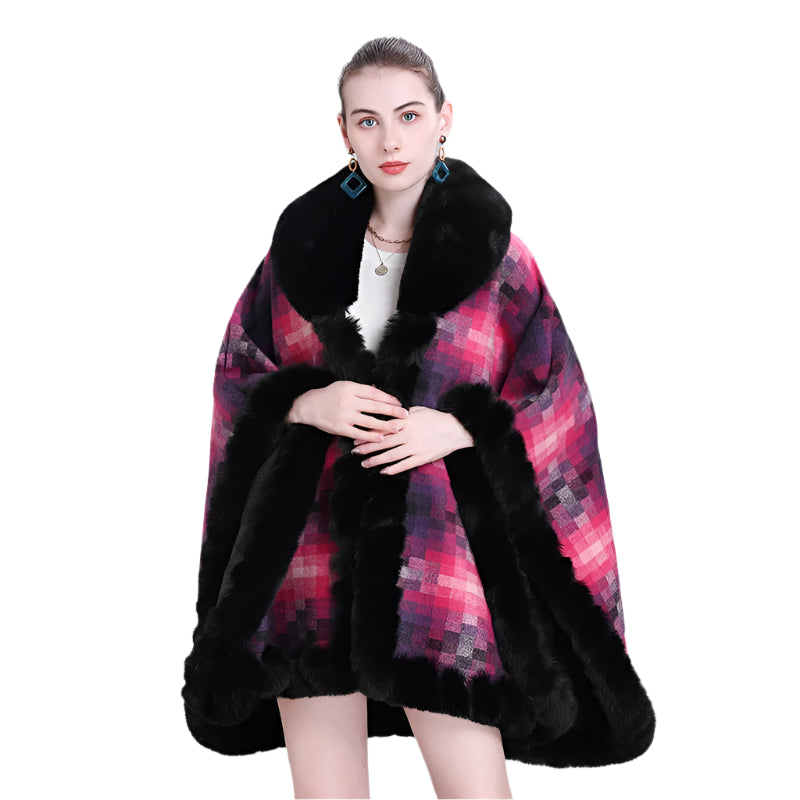 Women's Thicken Lining Woolen Faux Rabbit Fur Cloak Overcoat - Vintage Winter Cape - JVMCL