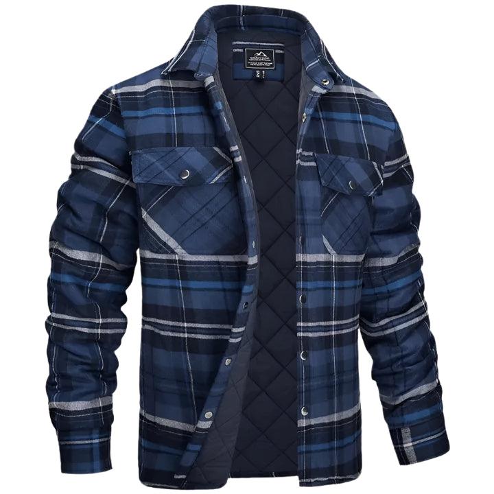 Men’s Plaid Long-Sleeve Winter Jacket – Thick Lapel Bomber Coat for Autumn & Winter - JVMCL