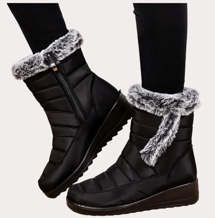 Women's Mid-Calf Snow Boots – Plush-Lined Platform Winter Boots with Down Upper - JVMCL