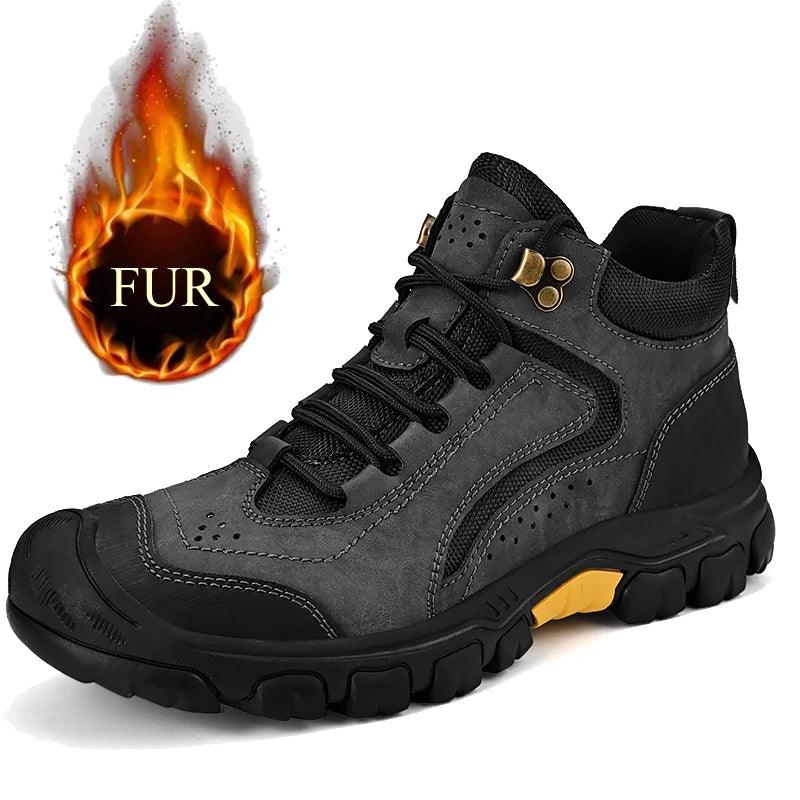 Men's Anti-Slip Outdoor Genuine Leather Hiking Walk Mountaineering Snow Boots - JVMCL