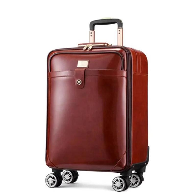 Cow Leather Trolley Suitcase – 16" & 20" Cabin Rolling Luggage - JVMCL