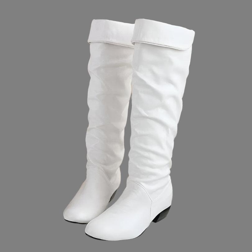 Women's PU Leather Knee-High Boots - Winter Casual Fashion Low-Heel Slim Boots - JVMCL